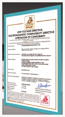 Attestation of conformity document from supplied company materials