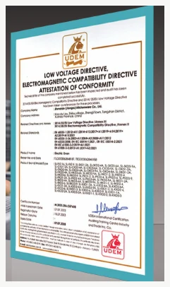 Attestation of conformity document from supplied company materials